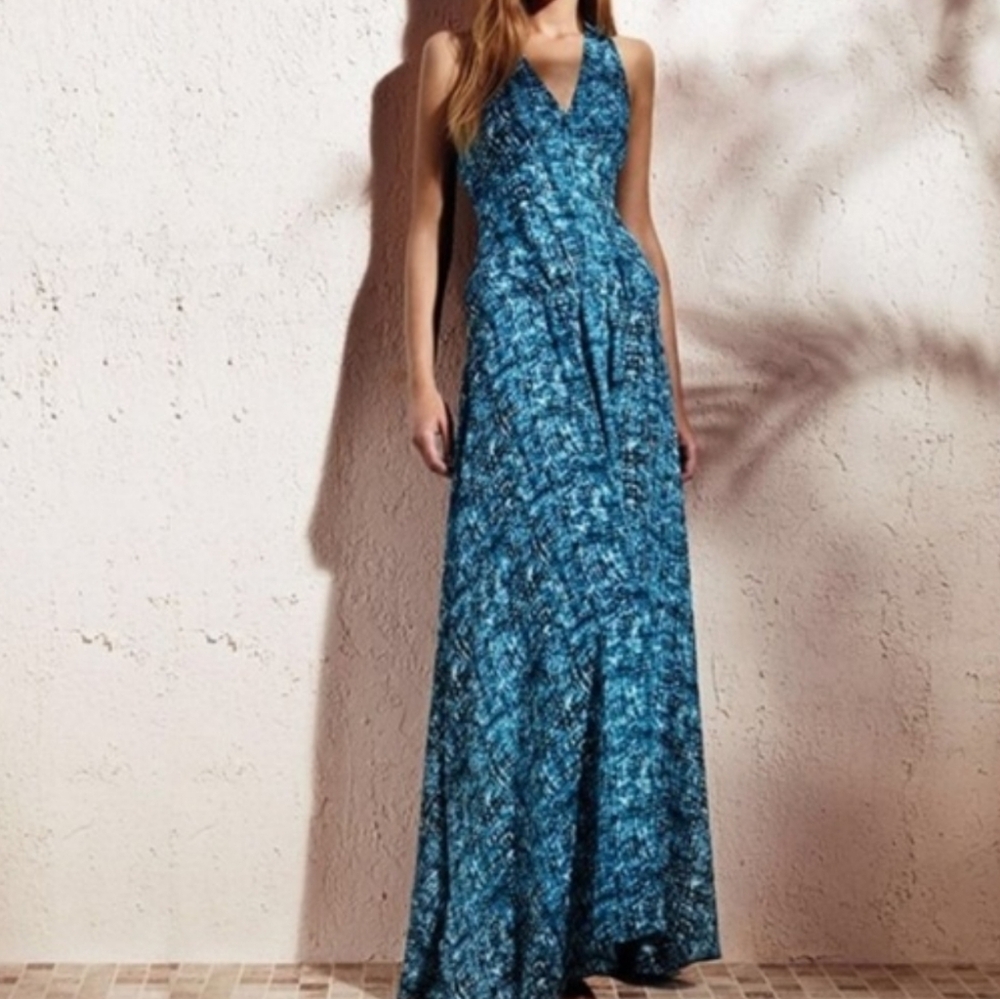 Derek Lam Teal Patterned Maxi Dress XS